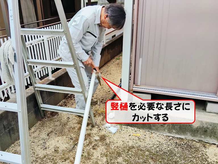 泉南市竪樋を必要な長さにカットする