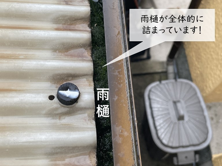泉大津市のカーポートの雨樋が詰まっています！