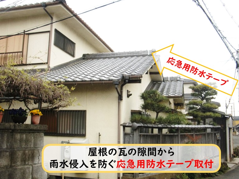 泉大津市瓦の隙間応急用防水テープ取付