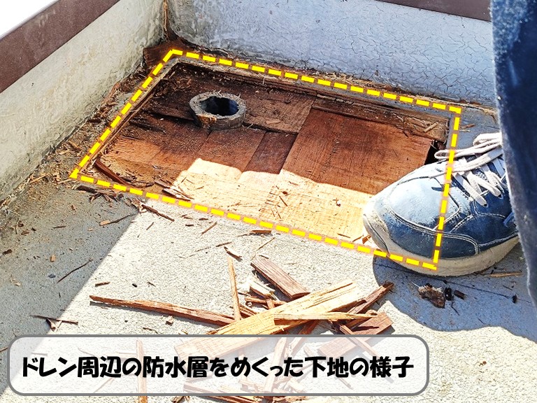 熊取町防水層をめくった下地