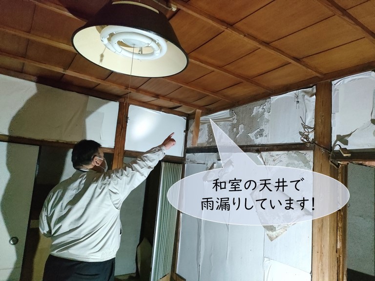 貝塚市の和室の天井で雨漏りしています