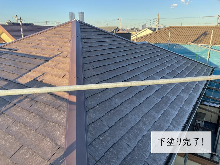 貝塚市の屋根の下塗完了