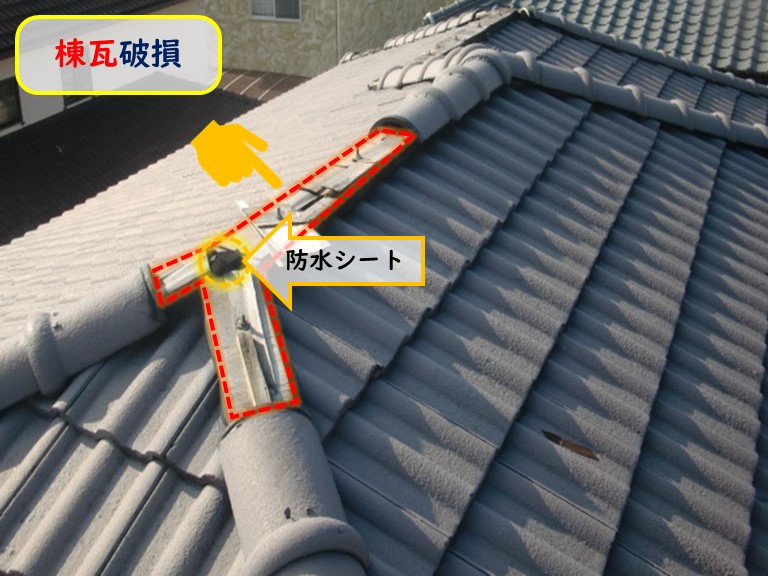 阪南市の2階建てで台風被害セメント瓦の棟が飛散し下地が露出