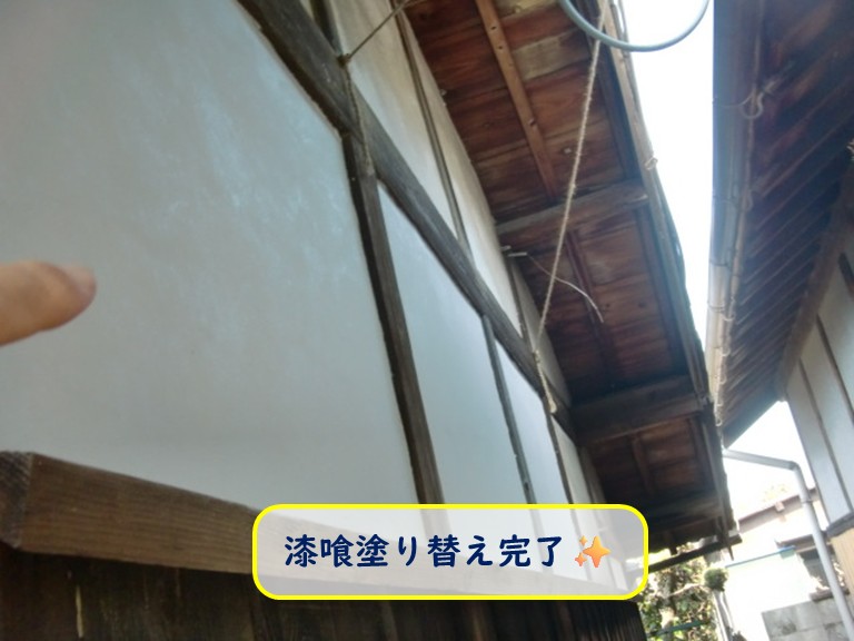 阪南市の門長屋外壁漆喰補修！台風被害の後を残さず綺麗に変身