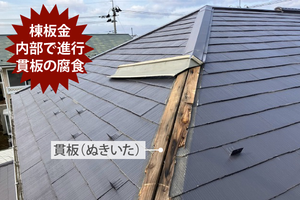 棟板金内部で進行貫板の腐食